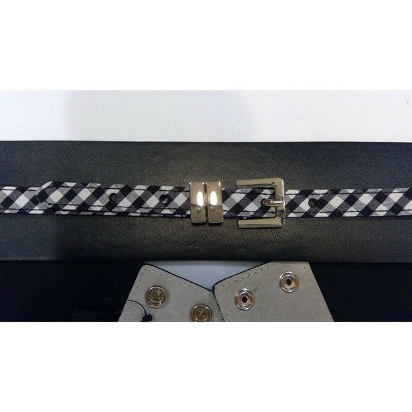 NWT WHITE HOUSE BLACK MARKET Gingham-Trim Wide Stretch Belt Sz M Gold Leather